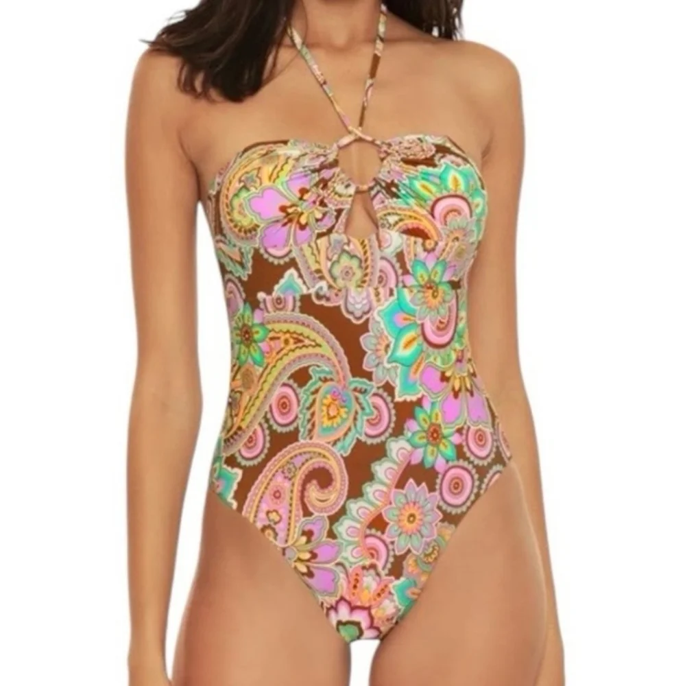 BECCA CANDACE GROOVY FLORAL PAISLEY‎ ONE PIECE SWIMSUIT L